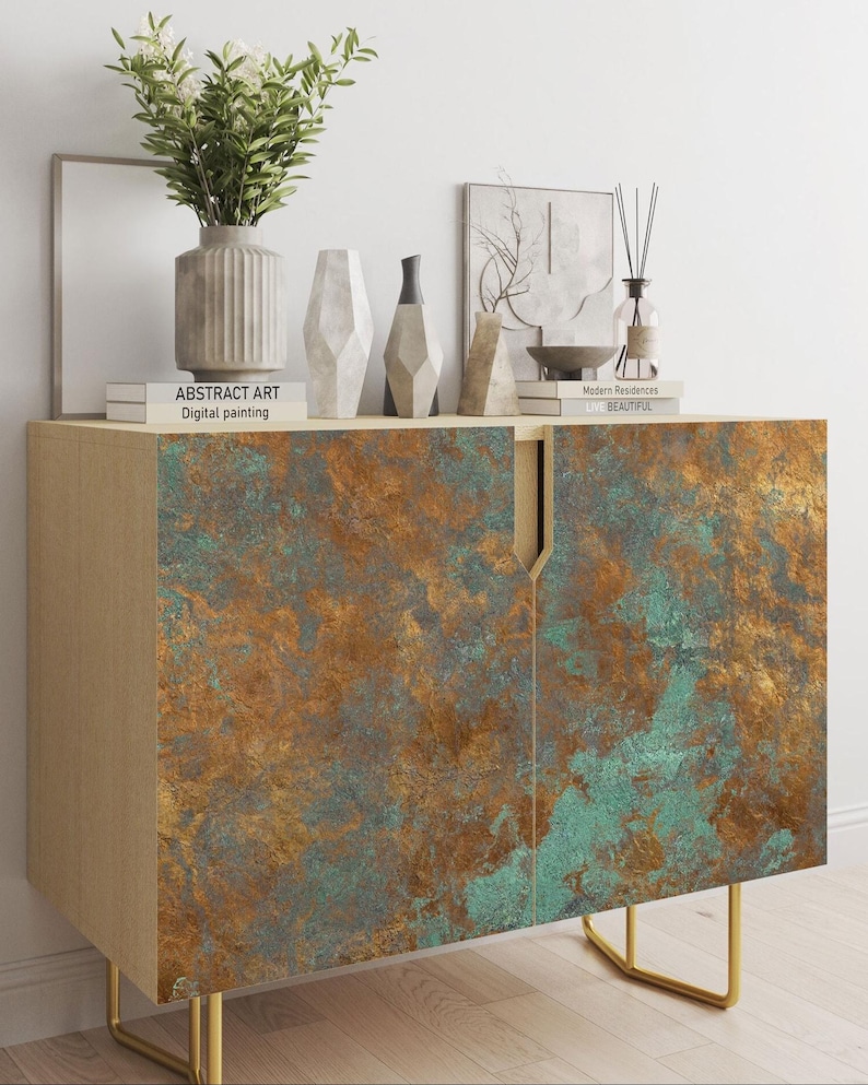 Rust Patina Metal Effect Self Adhesive Vinyl Wrap For Furniture, Rusty Metal Decal Stickers For Kitchens. Walls Home Decor