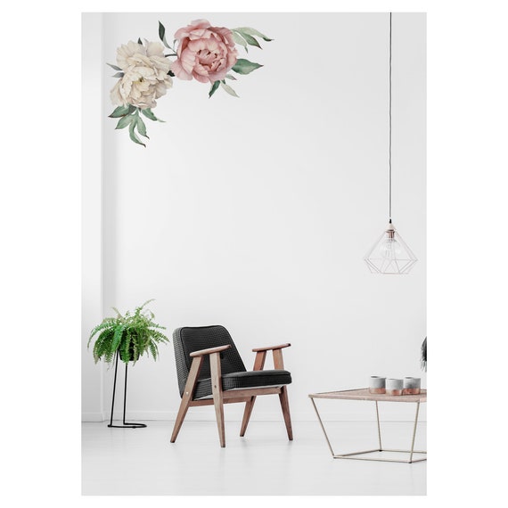 Décal Mural Pivoines Aquarelle - Autocollant Facile à Poser Pour Décorer Une Chambre D'enfant