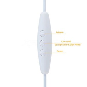 May include: White control panel with three buttons. The top button is labeled "Brighten", the middle button is labeled "Turn on/off Set Light Color & Light Modes", and the bottom button is labeled "Darken".