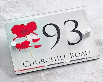 Poppy House Number Sign: Acrylic & Aluminum, Weather Resistant