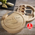 Personalised Round Cheese Board Set: Rustic Engraved Charcuterie Board