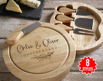 Personalised Round Cheese Board Set: Rustic Engraved Charcuterie Board