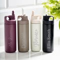 Personalised Sports Water Bottle, Reusable Drinks Flask with Straw Lid & Handle, Laser Engraved Aluminium 500ml