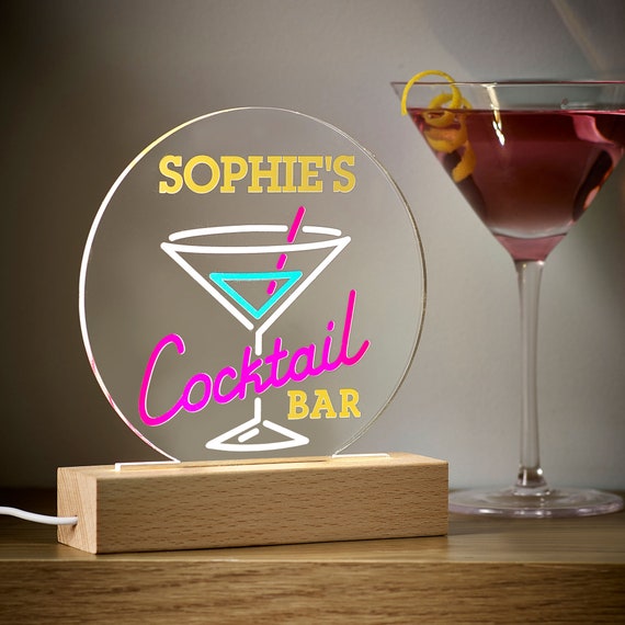 Personalised Cocktail Bar LED Light Up Sign Night Light