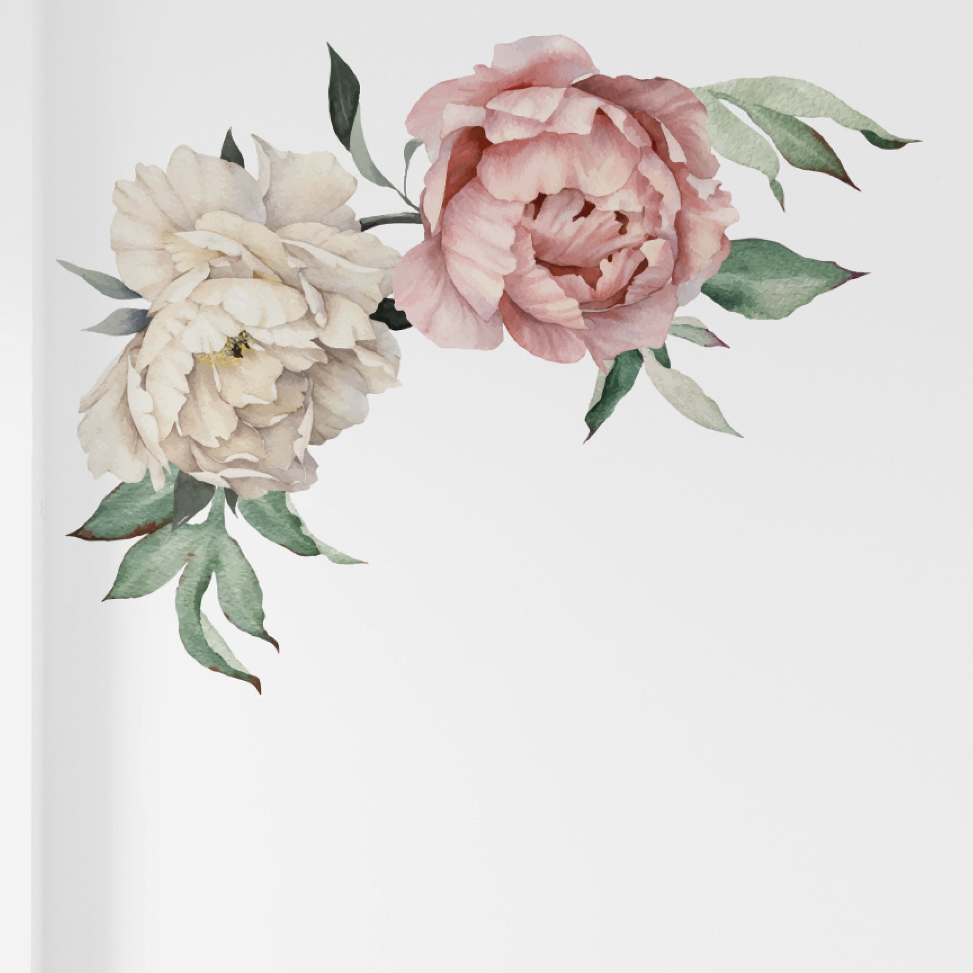 Peony Flowers Wall Decal Sticker Vintage Watercolor Peony Etsy
