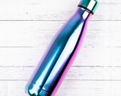 Water Bottle Vacuum Insulated Stainless Steel Chilly Flask 500ML, Hot or Cold, Gym Bottle, Double Wall, Gift, Iridescent Bottle Purple Blue