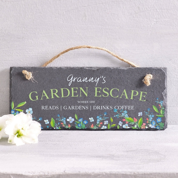 Personalised Slate Floral Hanging Sign | Garden Escape  | She Shed Sign | Garden Sign