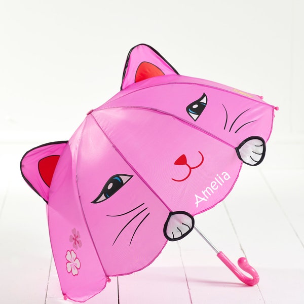 Personalised Kids Umbrella, Kids Umbrella, Childrens Animal Umbrella, Any Name, Gifts for Children, Cat Umbrella, Pink