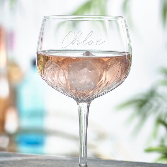 Personalised Gin & Tonic Glass: Engraved Diamante Crystal Balloon Goblet Glass