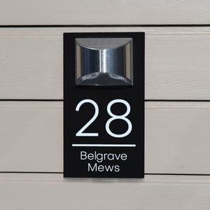 Solar House Sign LED Illuminated Contemporary Modern Door Number Plaque Black