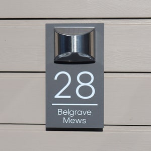 Solar House Sign LED Illuminated Contemporary Modern Door Number Plaque Grey