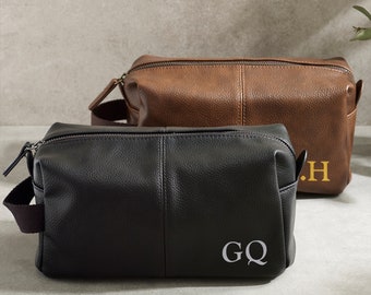 Personalised Washbag | Mens Leather Look Toiletry Wash Bag | Dads Beard Gift