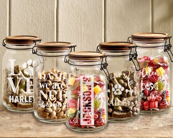 Personalised Glass Treat Jar with Acacia Wood Lid