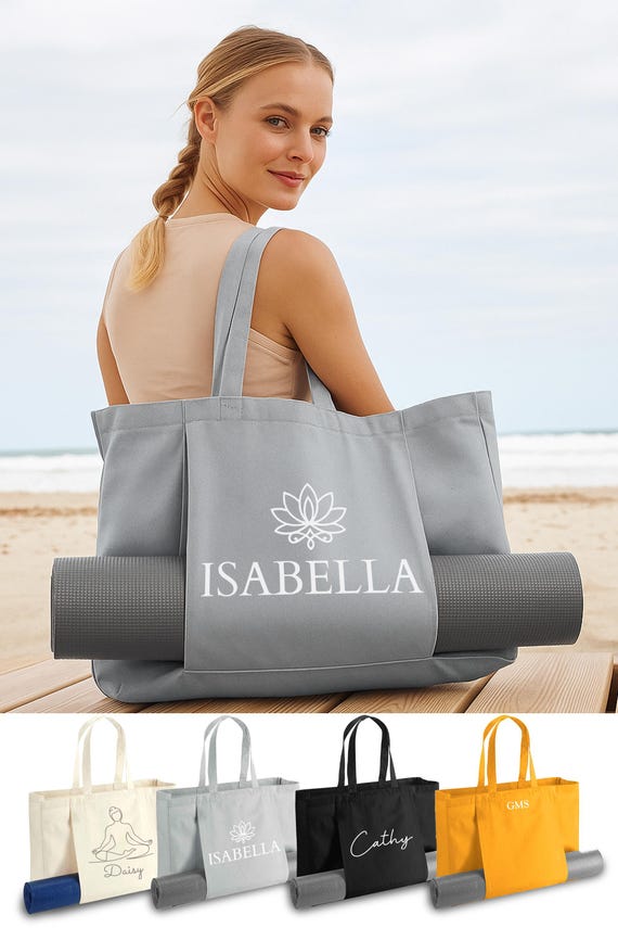 Personalised Yoga Mat Bag: Custom Pilates Organic Tote Bag
