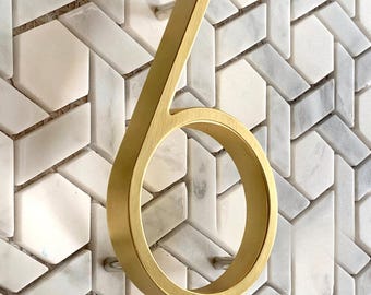 Gold Metal House Numbers: Modern Floating 3D Door Number Sign