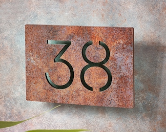Contemporary Acrylic House Sign | 19cm x 12cm | Rusty Metal Effect Industrial House Number