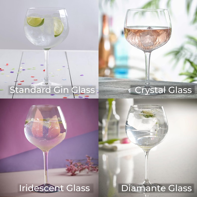 Personalised Gin & Tonic Glass: Engraved Diamante Crystal Balloon Goblet Glass image 2