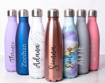 Personalised Water Bottle Vacuum Insulated Stainless Steel Chilly Flask 500ML, Hot or Cold, Gym Bottle