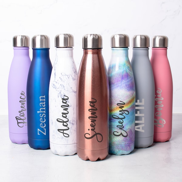 Personalised Water Bottle Vacuum Insulated Stainless Steel Chilly Flask 500ML, Hot or Cold, Gym Bottle