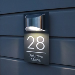 Solar House Sign LED Illuminated Contemporary Modern Door Number Plaque image 2