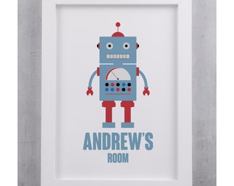 Personalised Robot Framed Print | Bedroom Print | Wall Art | A4 Print | Any Name Added | Personalised Wall Art