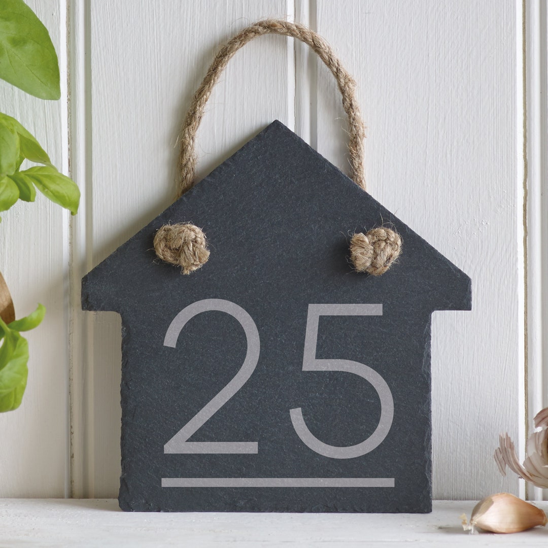 Personalised Slate Hanging House Sign Hanging House Number Slate Sign