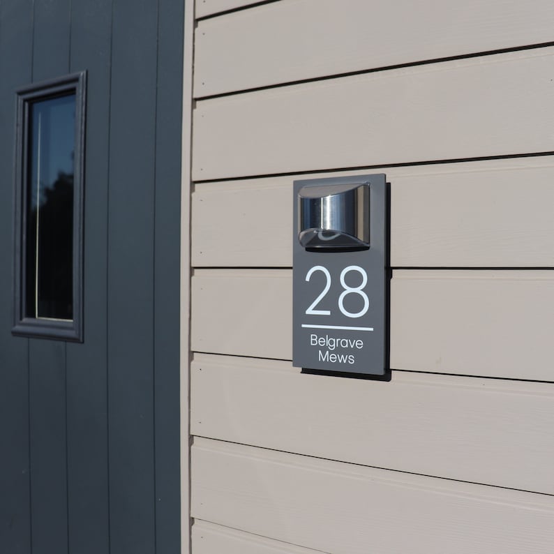 Solar House Sign LED Illuminated Contemporary Modern Door Number Plaque image 8