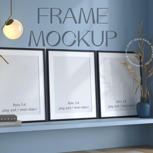 Mockup med tre svarta ramar | Väggkonstdisplay (JPG/PSD)