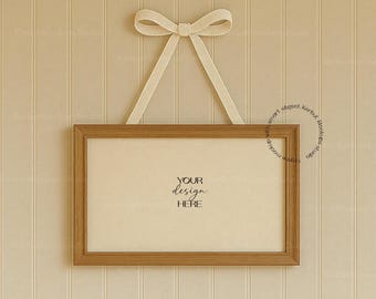 Farmhouse Frame Mockup – Rustic Wall Art with Ribbon (PSD)