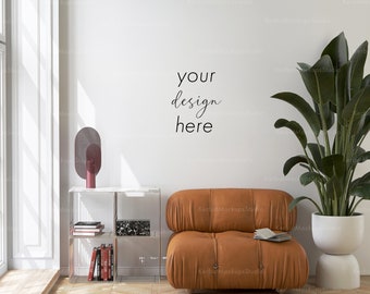 Living Room Wall Mockup, Contemporary Interior (JPG File)