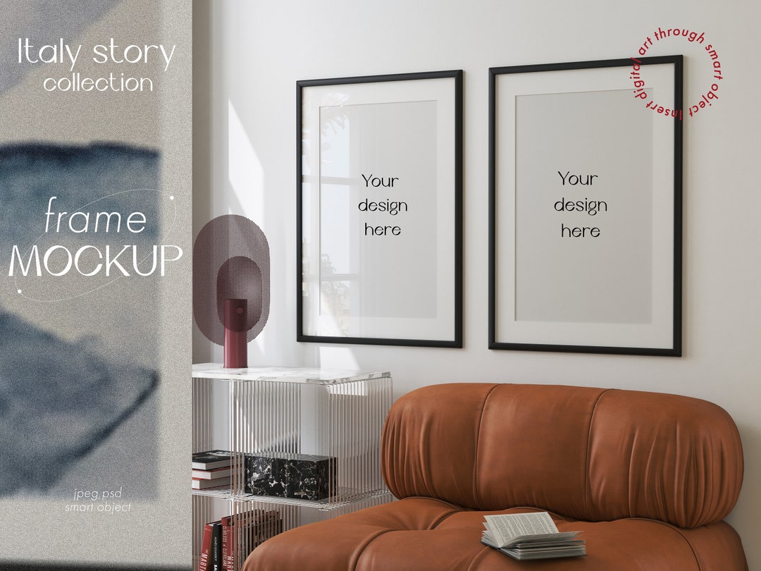 Two Vertical Frames Mockup on the Wall.living Room Mockup.black Frames.frame Mockup JPGPSD With