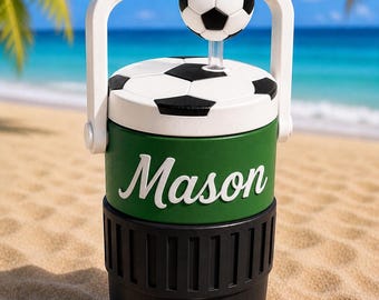 Soccer Mini Cooler Drink Holder | 3D Printed Custom Colors, Straw Topper