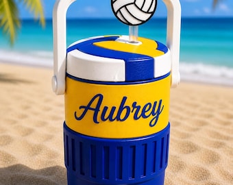 Volleyball Mini Cooler Drink Holder | 3D Printed Custom Colors, Straw Topper