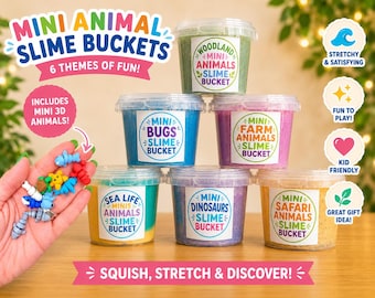 Mini Animal Slime Buckets | Sea Life, Safari, Woodland, Dino, Bugs, Farm (10oz)