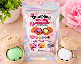 Mini Dumpling Squishy in 3D Printed Dumpling Container | Kawaii Pocket Fidget | Cute Desk Toy | Collectible Surprise Gift | Stress Relief
