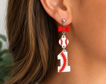 Baseball Number Earrings | Custom Sports Earrings | 3D Printed Dangle Earrings | Softball Mom Gift | Team Spirit Jewelry