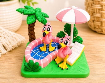 3D Printed Flamingo Pool Party Playset | Tropical Mini Scene Decor