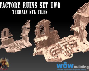 Ruined Factory Terrain Set 2 STL: 3D Printing War Games (Digital Download)