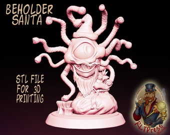 Beholder Santa STL for 3d printing, digital download, gaming, miniature, ttrpg, holidays, silly, cute,