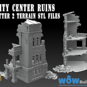 City Center Ruins City Scatter 2 Terrain STL for 3d printing, digital download, WOWBuildings, war games, ttrpg