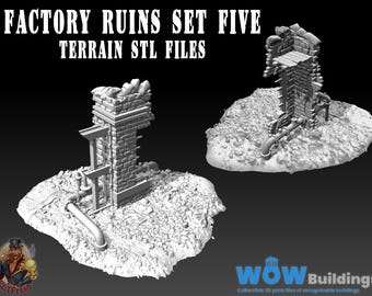 Ruined Factory Terrain Set 5 STL: Wargame 3D Print (Digital Download)