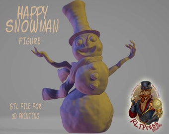 Happy Snowman STL for 3d printing, digital download, snowman, silly, cute,