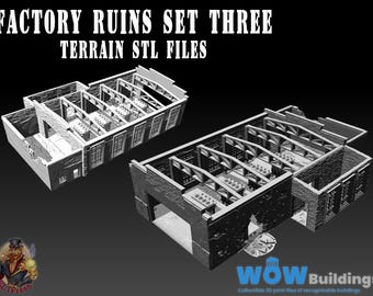 Ruined Factory Terrain Set 3 STL: Wargame 3D-print (digitale download)