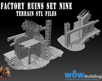 Ruined Factory Terrain Set 9 STL: Wargame 3D Print (Digital Download)