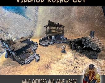 Hand Painted Village Ruins Set: 28mm DnD Tabletop Terrain