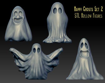 Happy Ghost Figure Set: 3D Print STL Files (Digital Download)
