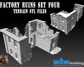 Ruined Factory Terrain Set 4: STL Files for War Games (Digital Download)