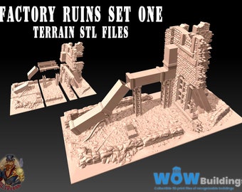 Ruined Factory Terrain Set 1 STL: 3D Print War Games (Digital Download)