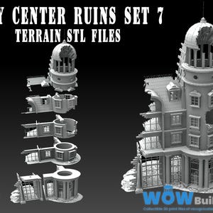 City Center Ruins City Scatter 7 Terrain STL for 3d printing, digital download, WOWBuildings, war games, ttrpg