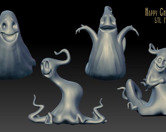 Happy Ghost Figure Set STL files, digital download, monster, fantasy, ttrpg,  dungeons and dragons, Halloween, Ghost